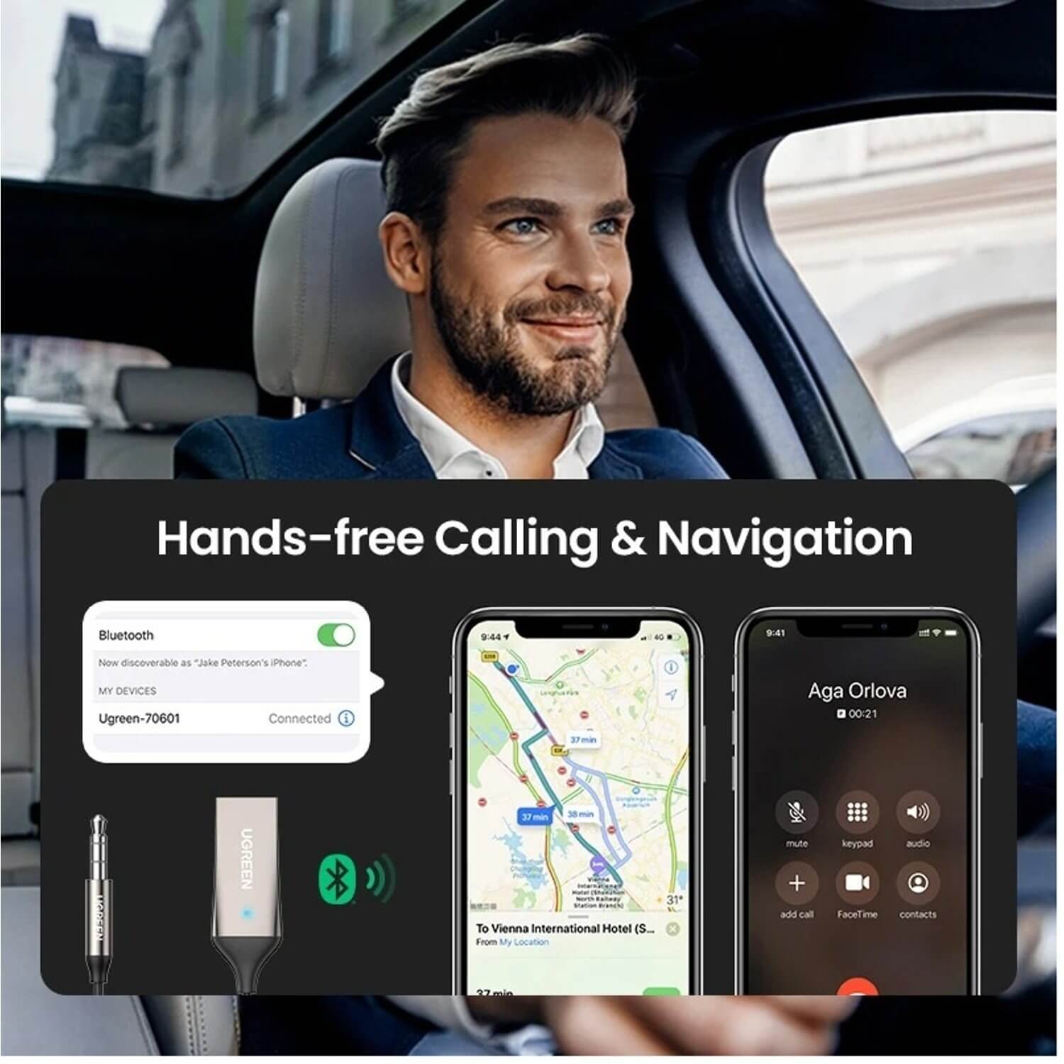 UGREEN Adaptador auxiliar Bluetooth 5.3 para Auto