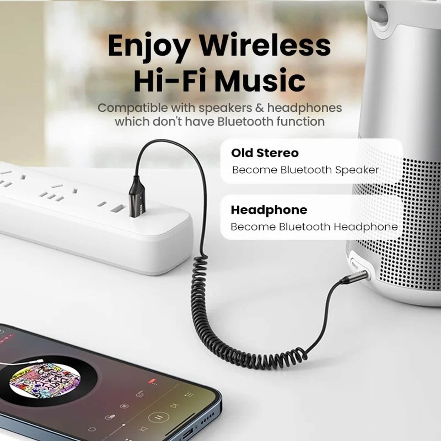 UGREEN Adaptador auxiliar Bluetooth 5.3 para Auto