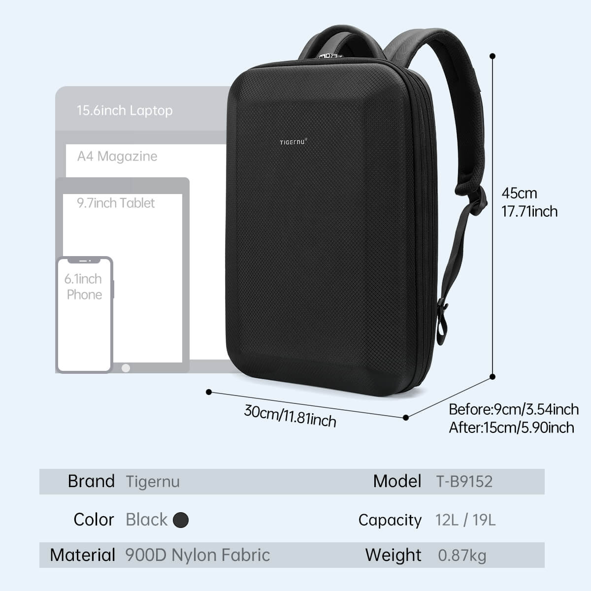 Mochila Antirrobo Lite Tigernu TB9152 Expandible