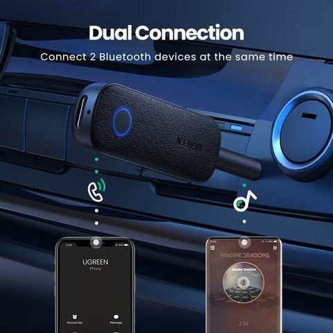 Adaptador Ugreen Transmisor Receptor 3.5mm Bluetooth 5.0 para Audio de TV y coche