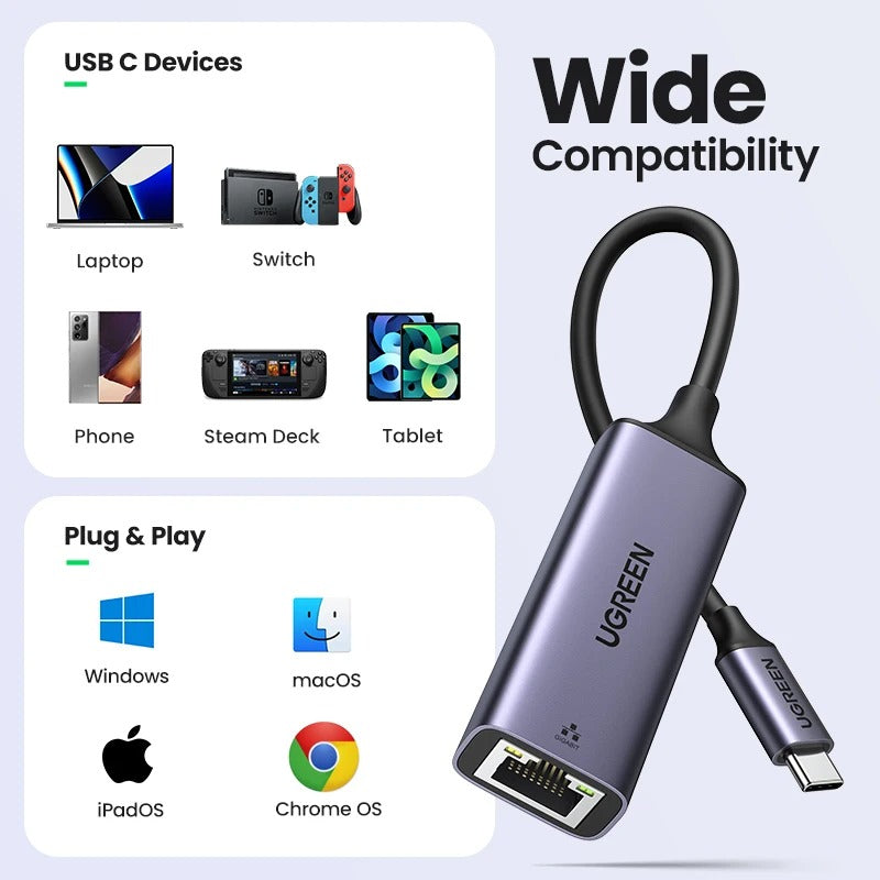 Adapatador Ugreen C a Ethernet RJ45 Lan de 1000Mbps