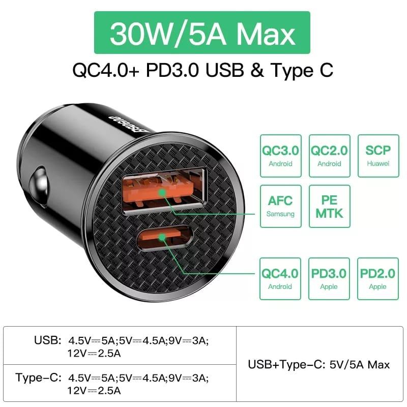 CARGADOR DE CIGARRERA BASEUS 30W