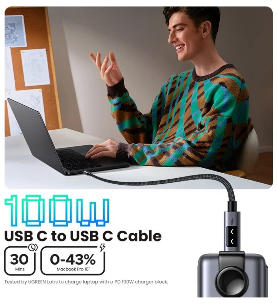 Cable Robot UGREEN UNO USB-C a USB-C 100W