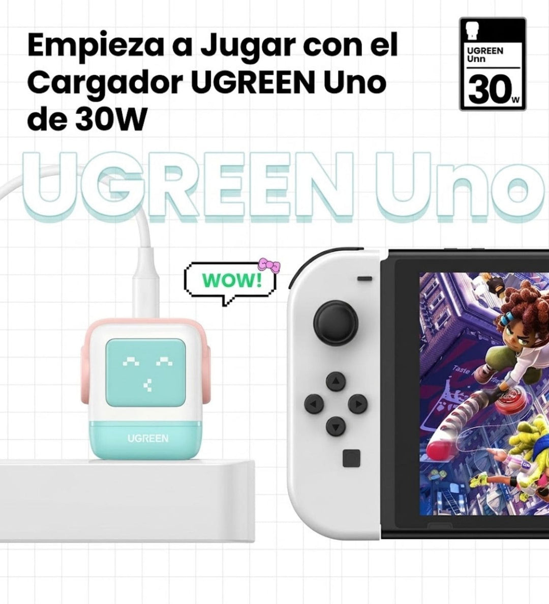 Cargador UGREEN Uno Robot 30W GaN (Pink Blue)