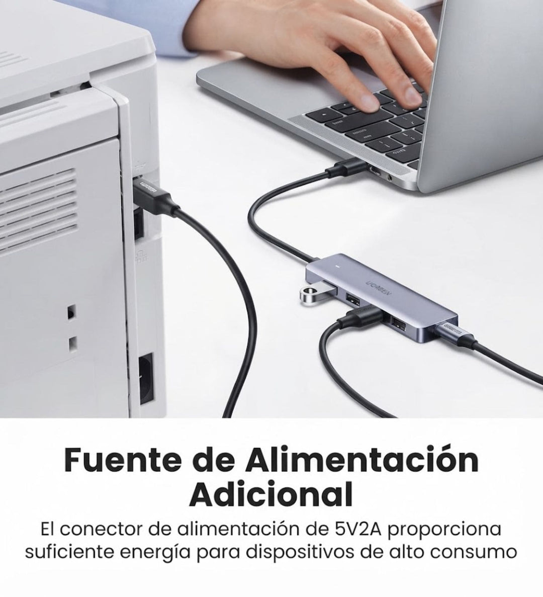 Hub UGREEN USB 3.0 de 4 puertos y 5 Gbps con puerto de alimentación tipo C