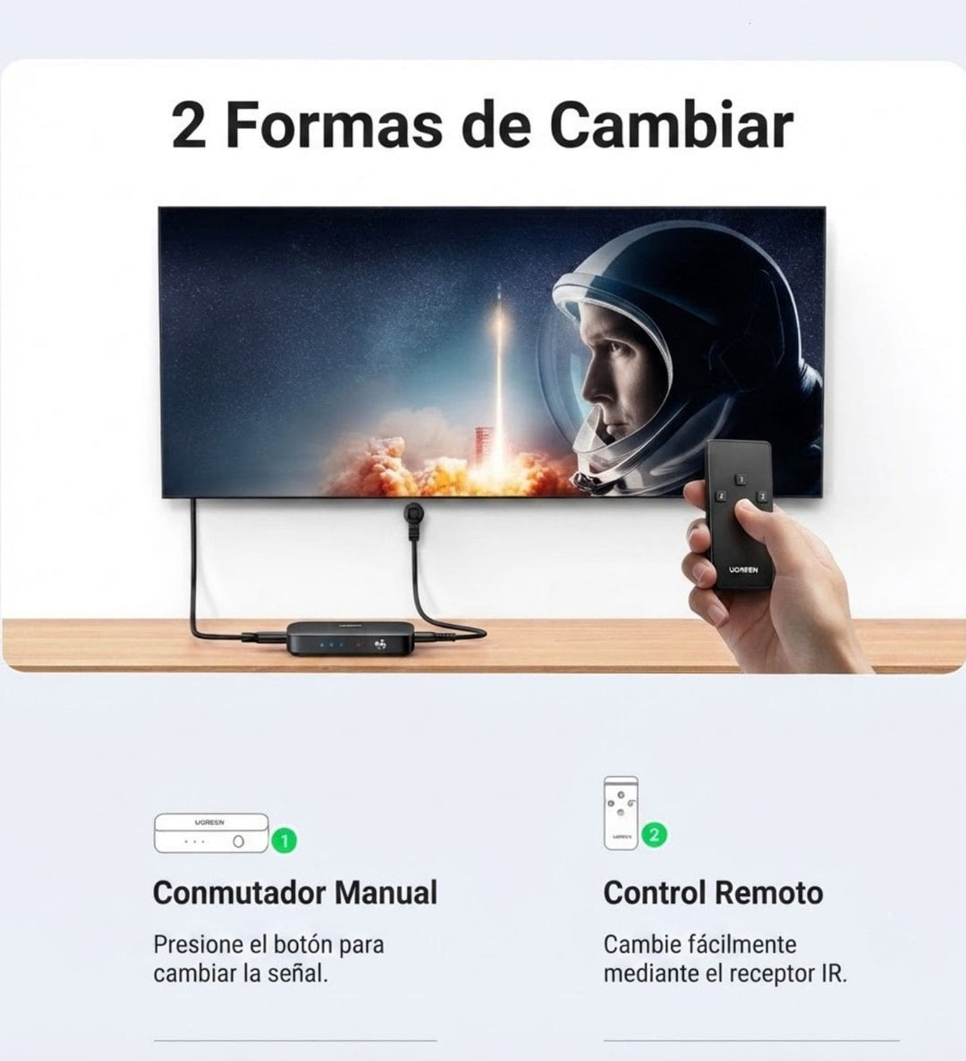 Conmutador Switch HDMI 3 En 1 Salida 4K Con Control Remoto