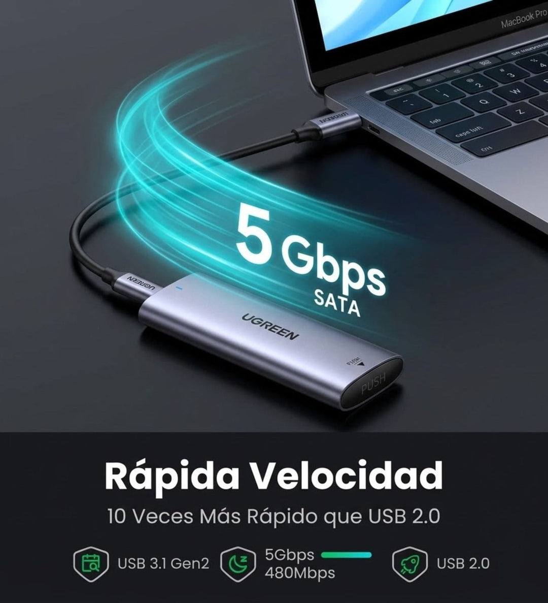 Carcasa UGREEN Tipo-C a M.2 NGFF de 5 Gbps