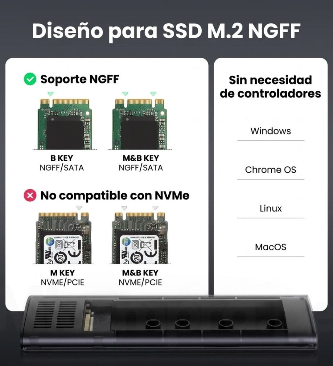 Carcasa UGREEN Tipo-C a M.2 NGFF de 5 Gbps