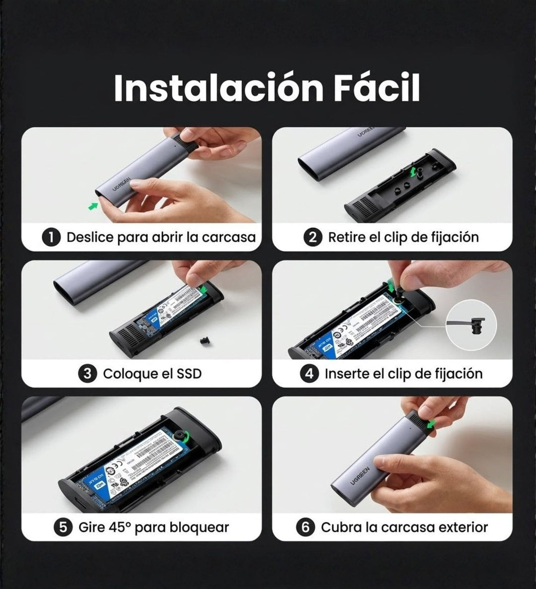 Carcasa UGREEN Tipo-C a M.2 NGFF de 5 Gbps