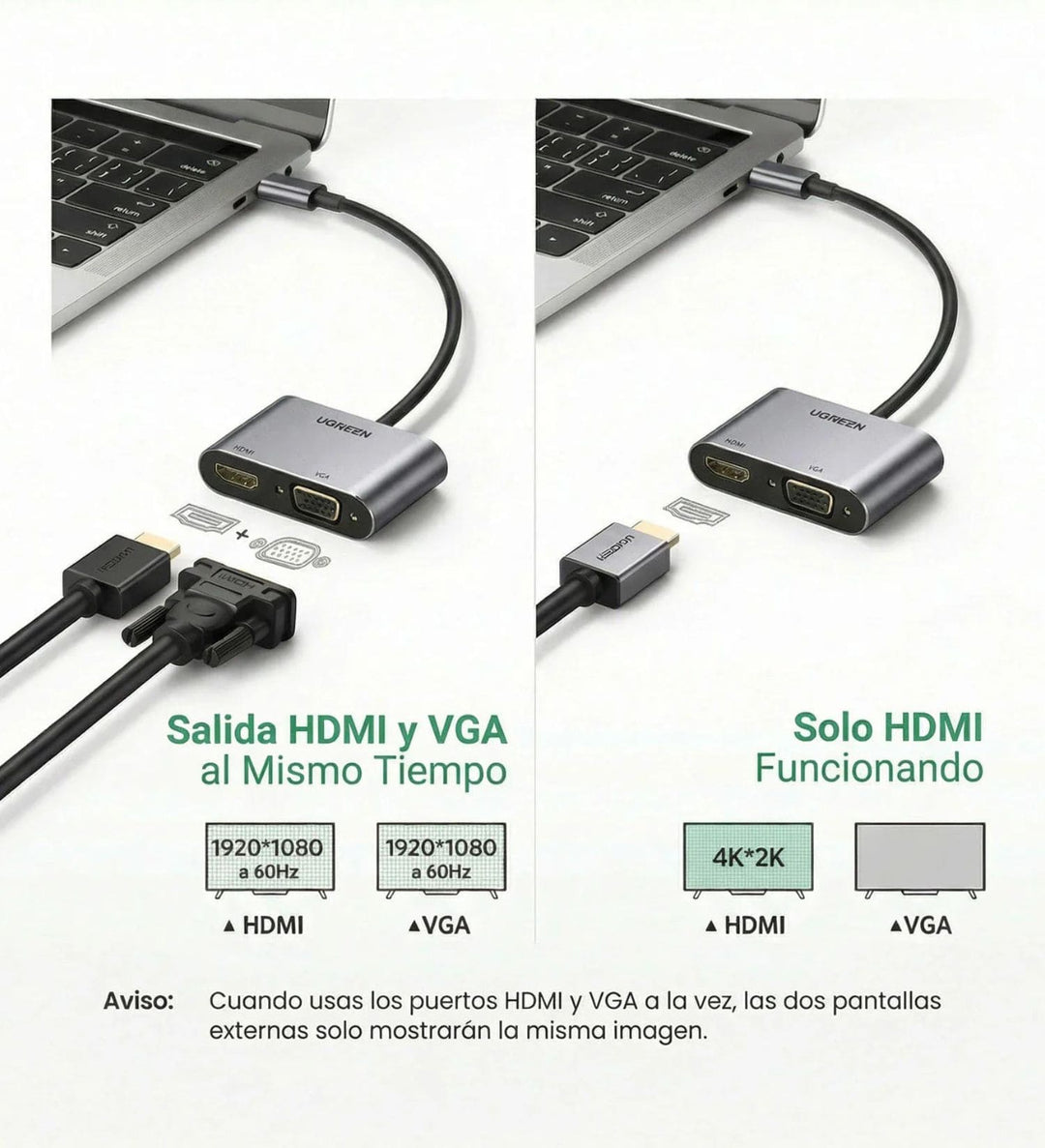 Convertidor UGREEN USB 3.0 a HDMI+VGA