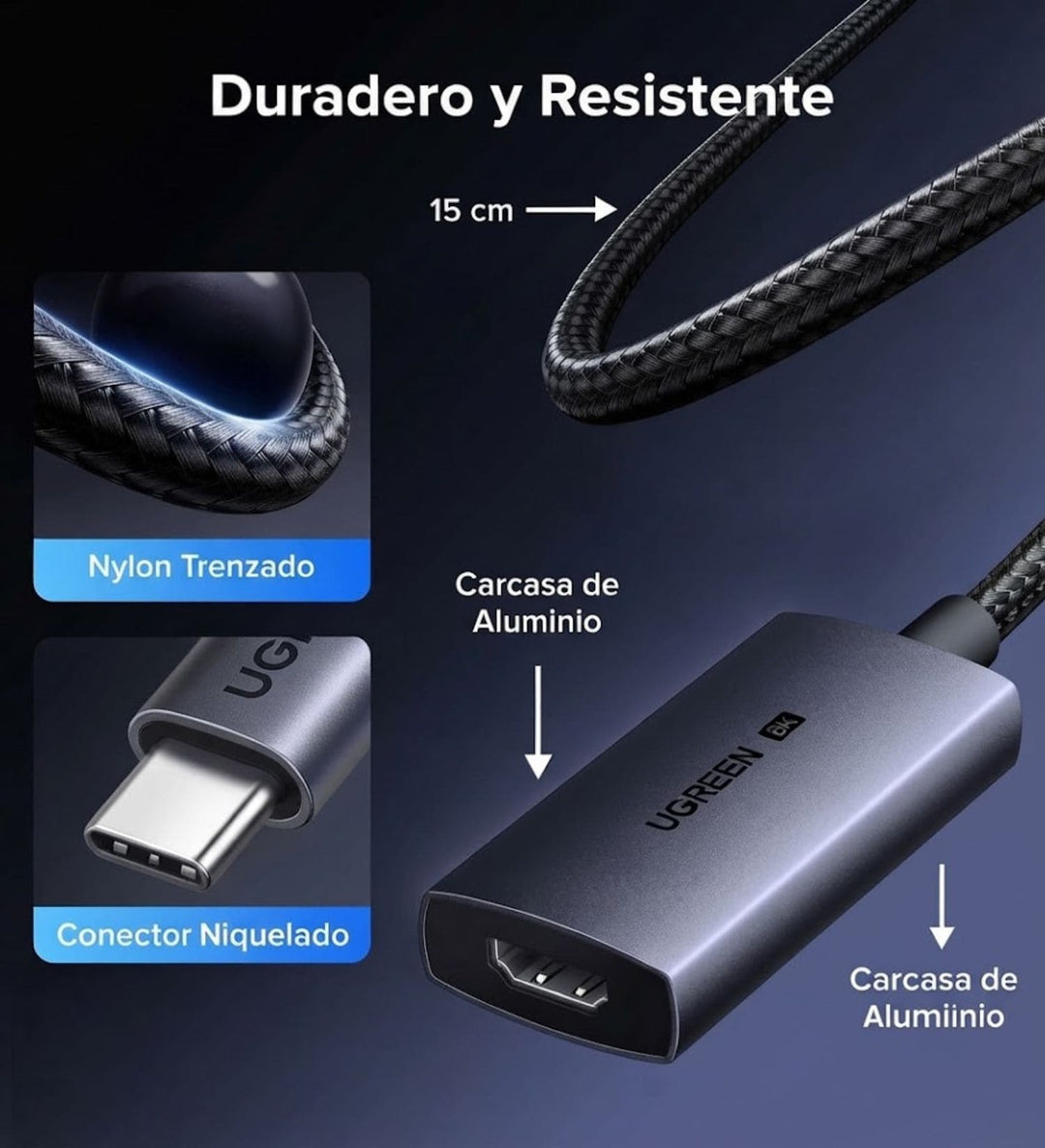 Adaptador USB-C a HDMI 2.1 UGREEN de 48 Gbps, 8K a 60 Hz