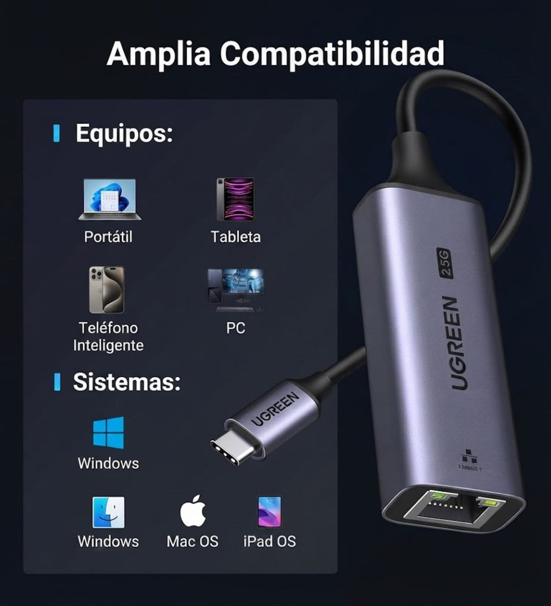 Adaptador UGREEN USB C a Ethernet 2.5G
