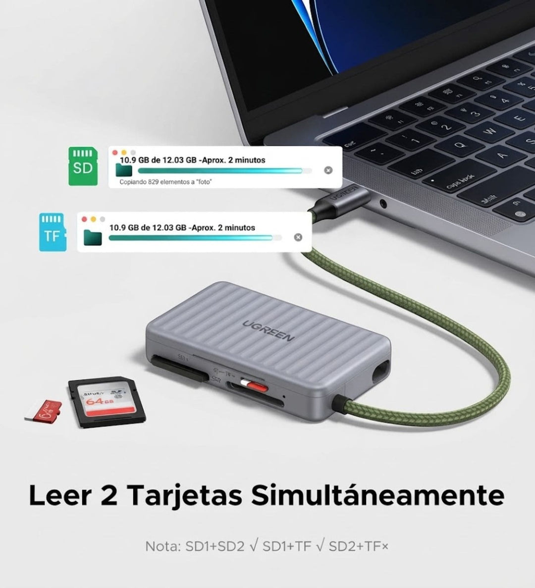 Case UGREEN Multifunción con Lector de Tarjetas TF/SD – CM868