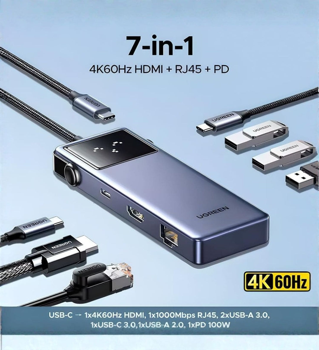 Hub Ugreen 7 En 1 Multipuertos Tipo C 4k Hdmi 100W