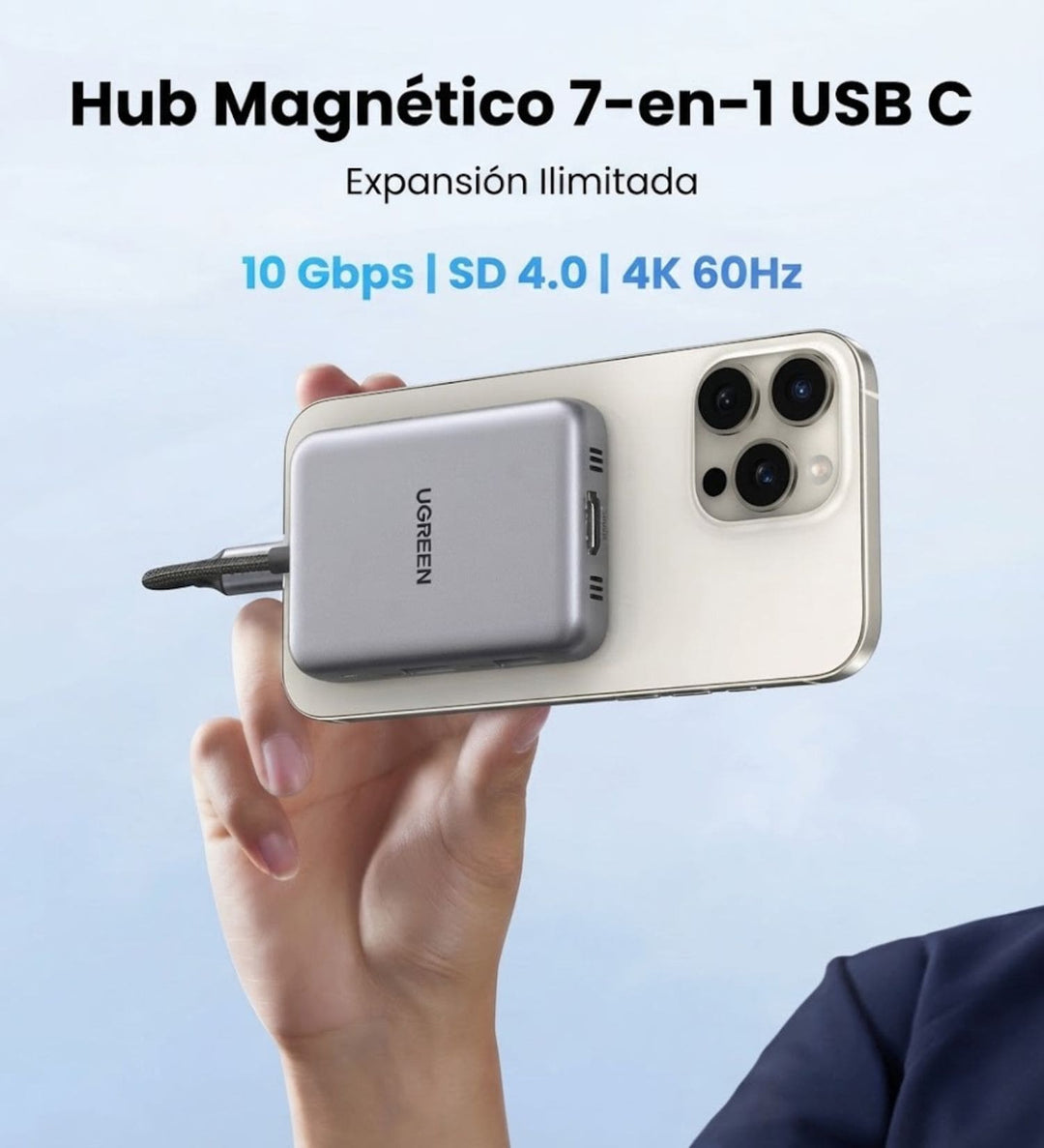 Hub UGREEN USB-C Magnético 7 en 1 a 4K 60Hz con PD, SD y TF