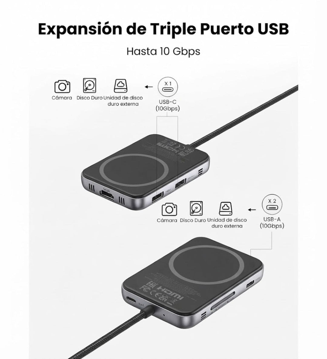 Hub UGREEN USB-C Magnético 7 en 1 a 4K 60Hz con PD, SD y TF
