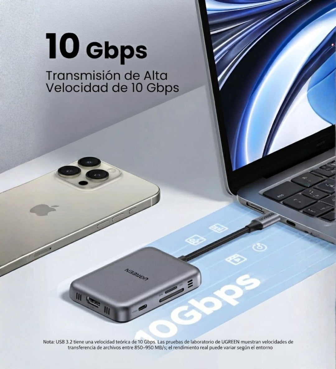 Hub UGREEN USB-C Magnético 7 en 1 a 4K 60Hz con PD, SD y TF