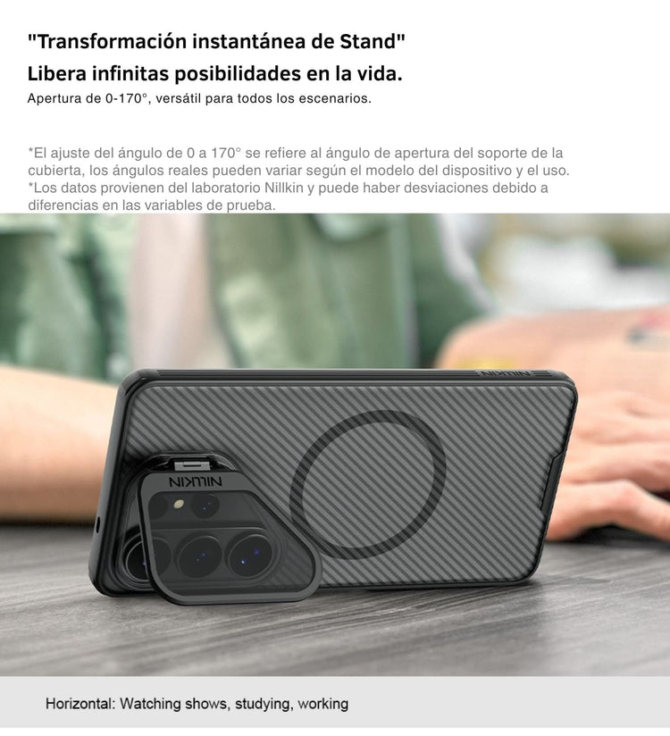 Case Nillkin con tapa de cámara transparente y soporte ajustable para celular S26 Ultra
