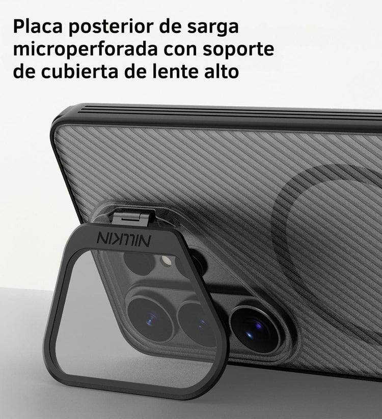 Case Nillkin con textura de sarga y soporte de cámara abierto para visualización horizontal S26 Ultra