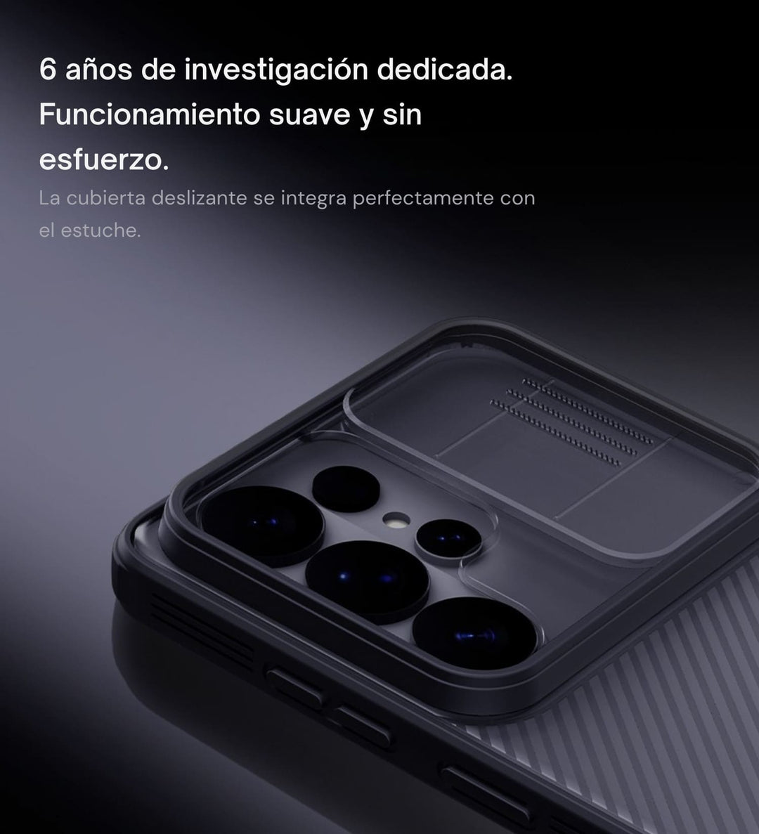 Detalle de cubierta protectora de lentes de cámara en carcasa rígida Nillkin S26 Ultra