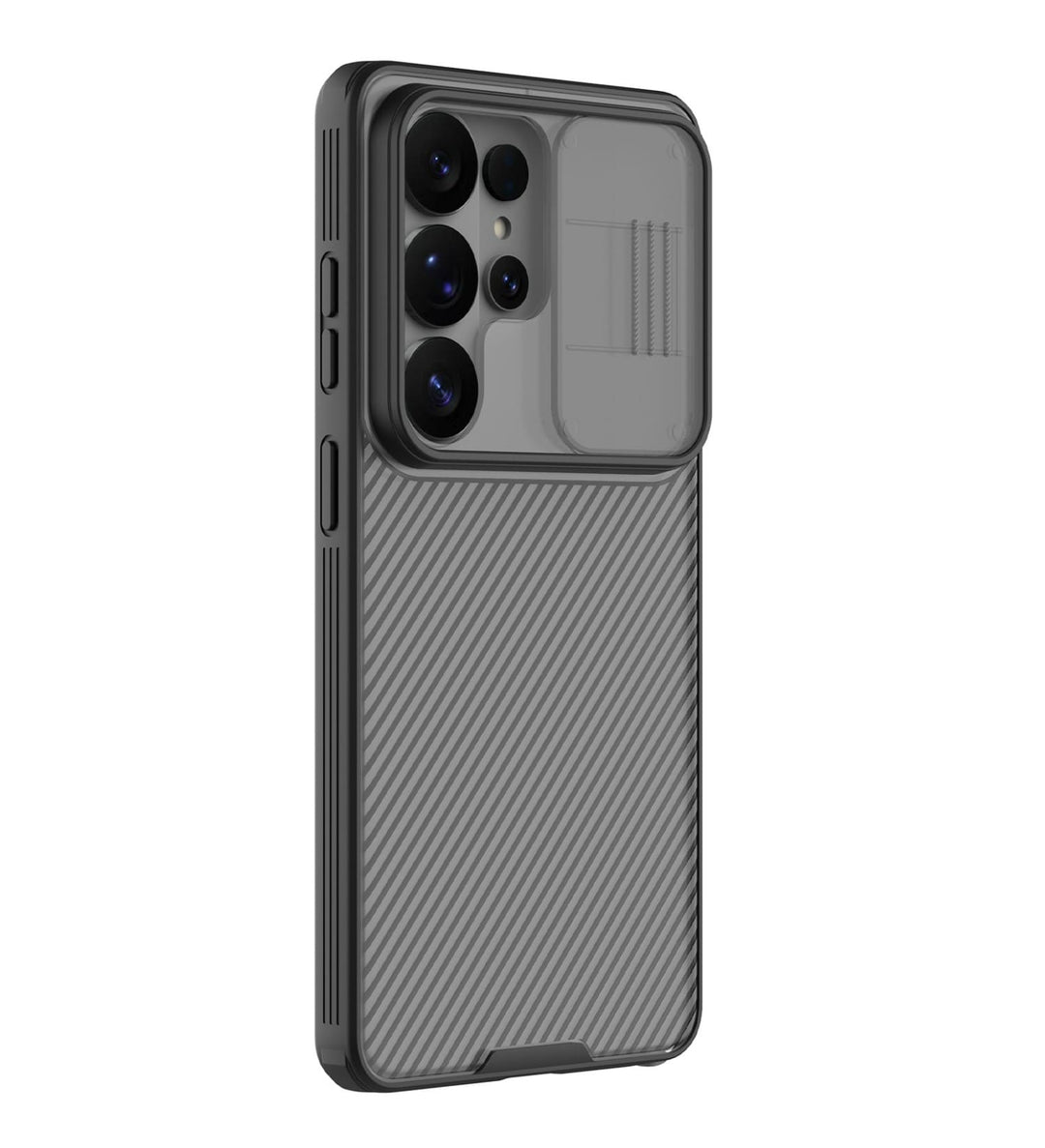 Funda antichoque con bordes negros antideslizantes y reverso claro para celular S26 Ultra