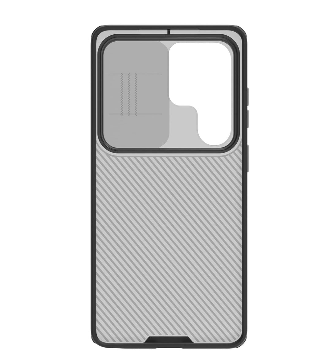 Case con bordes negros antideslizantes y reverso transparente para S26 Ultra