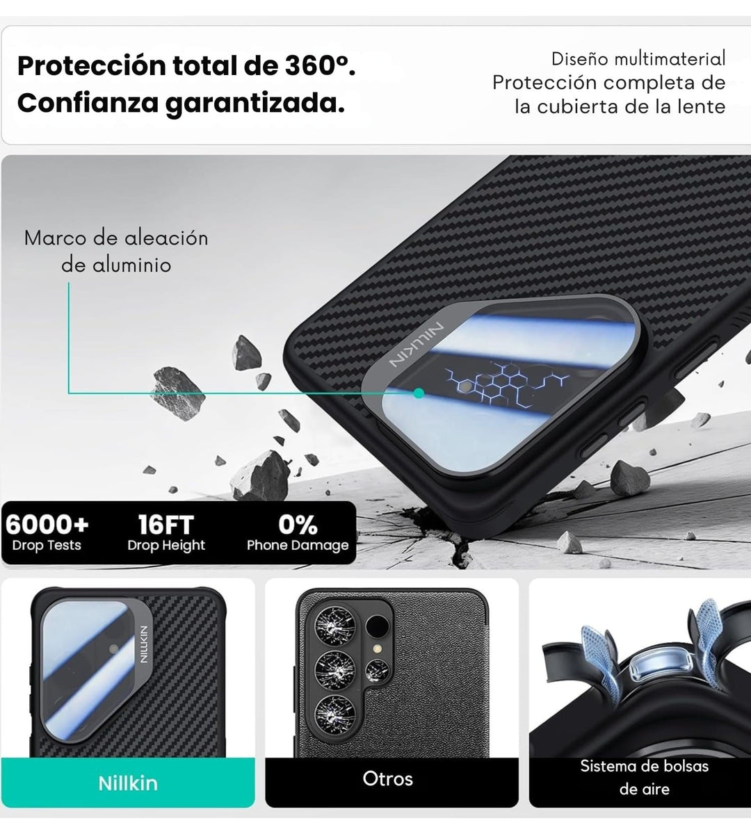 Case protector shockproof Nillkin con airbags anticaídas y Kevlar para Samsung S26 Ultra