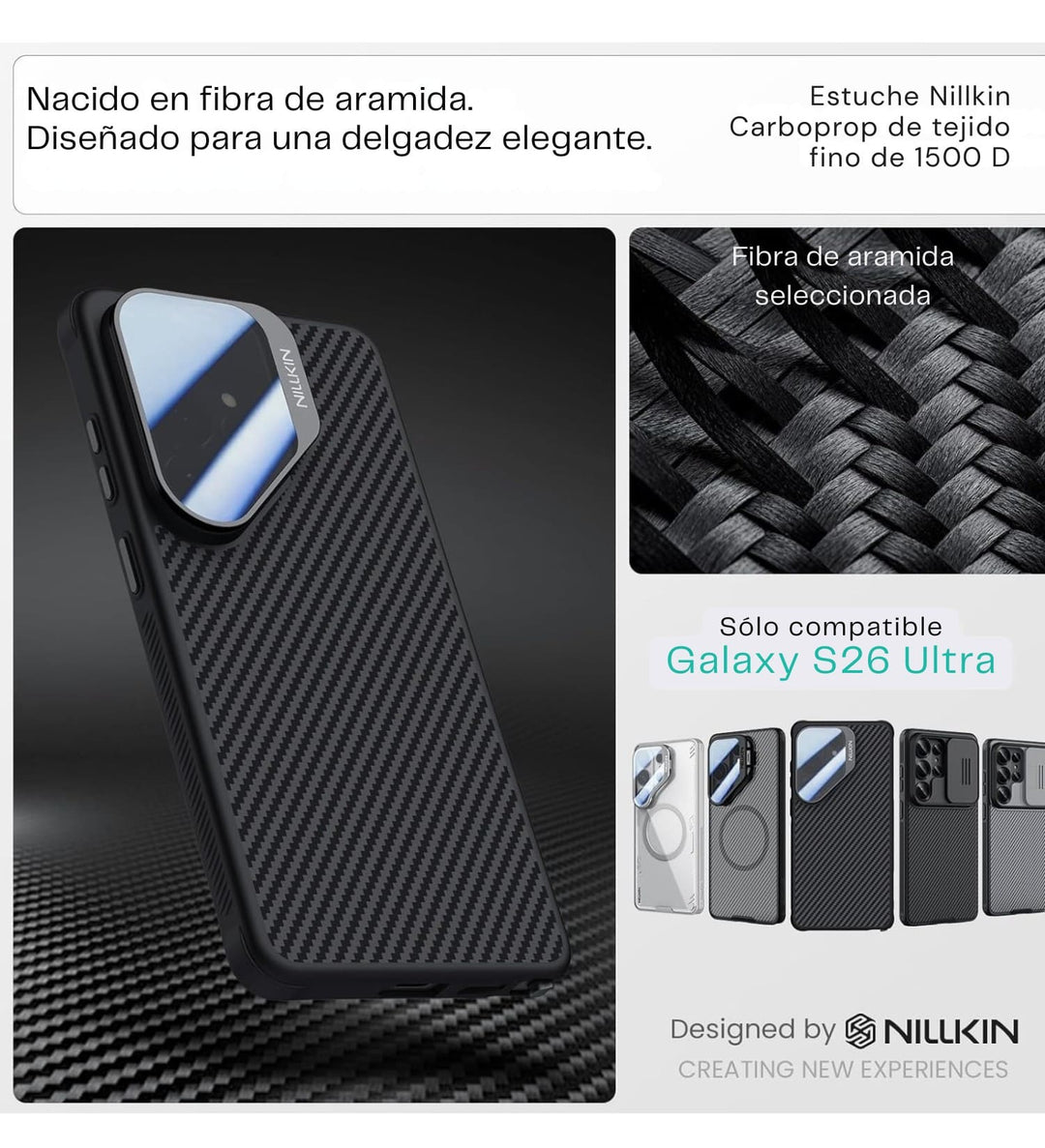 Textura antideslizante de fibra de aramida 1500D en funda Nillkin original para Samsung S26 Ultra