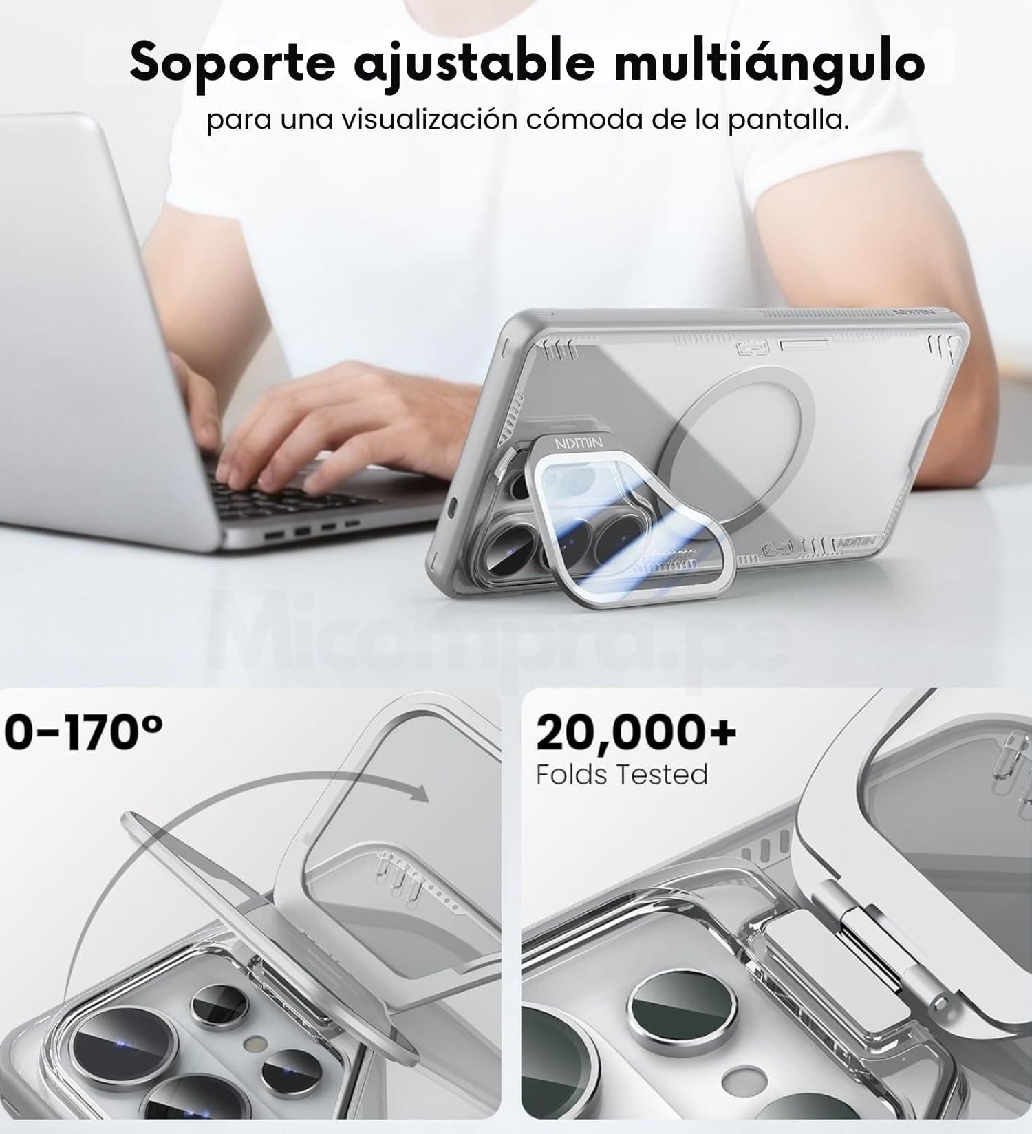 Case ecológico con soporte de cámara transparente para celular S26 Ultra#color_grey