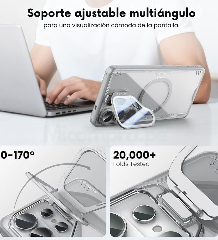 Case ecológico con soporte de cámara transparente para celular S26 Ultra#color_grey