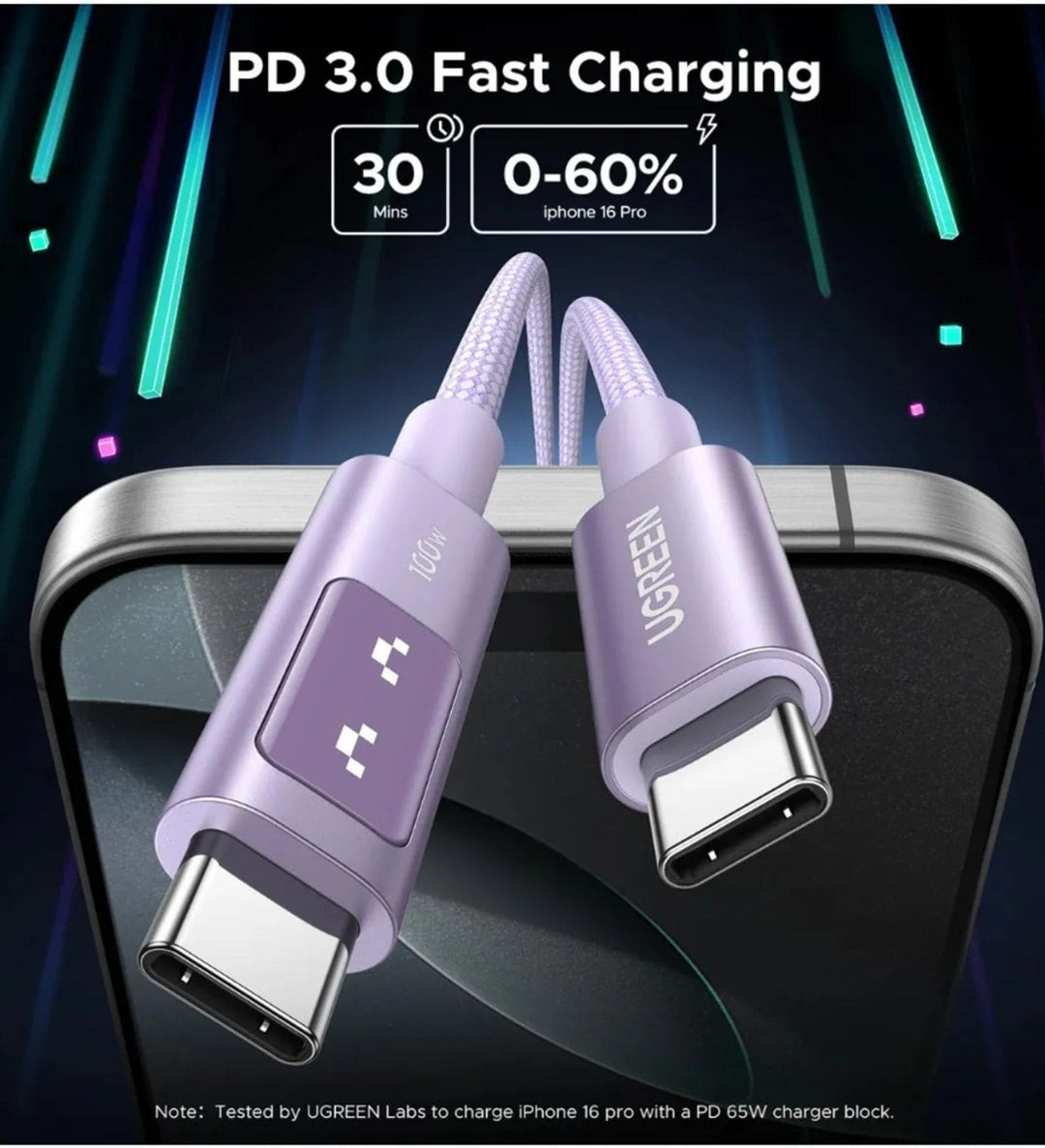Cable Robot UGREEN UNO USB-C a USB-C 100W Purple
