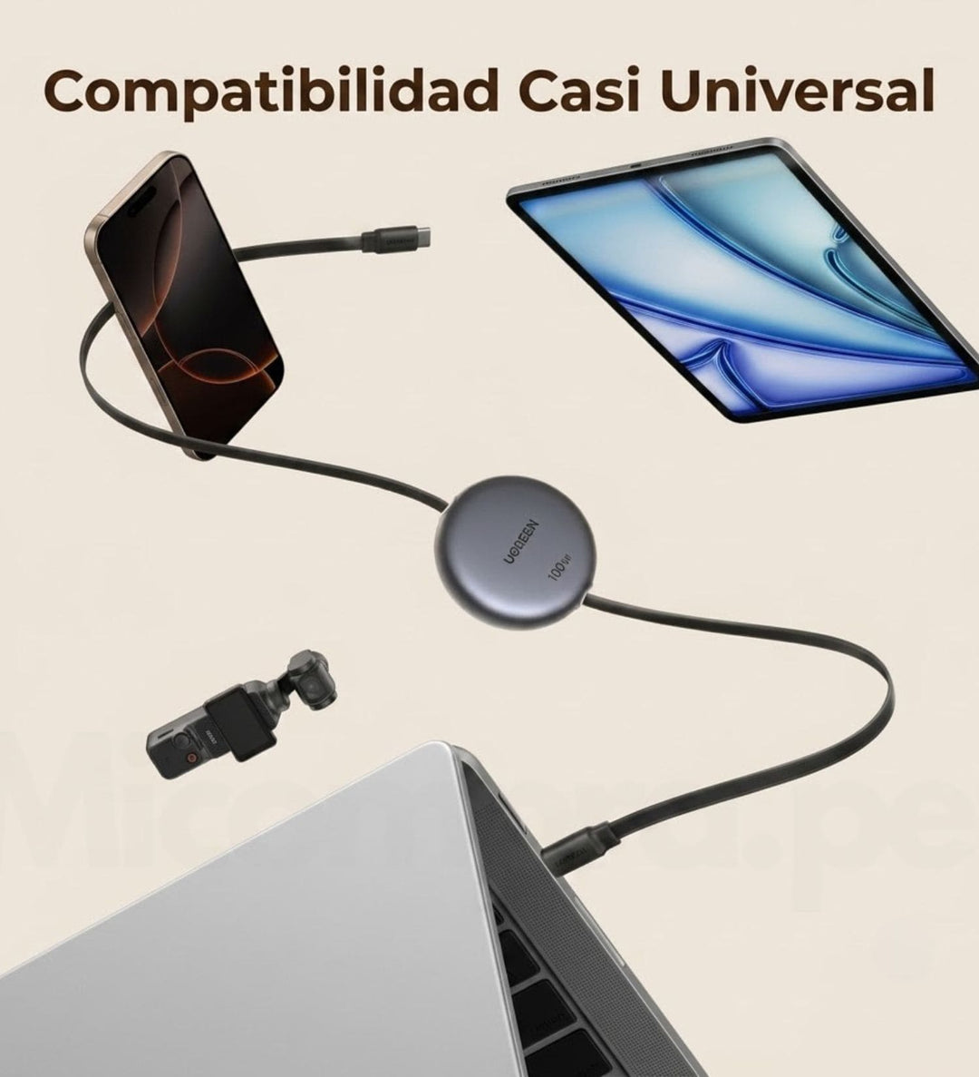 Cable retráctil UGREEN 100 W Carga Rápida PD de USB-C a USB-C