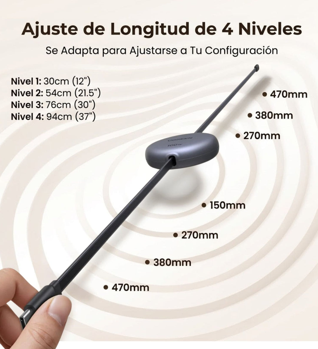 Cable retráctil UGREEN 100 W Carga Rápida PD de USB-C a USB-C