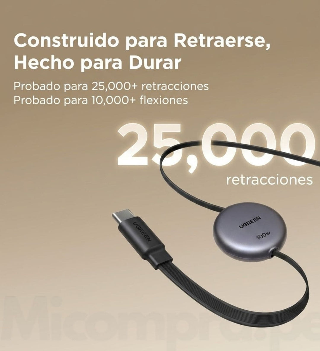 Cable retráctil UGREEN 100 W Carga Rápida PD de USB-C a USB-C
