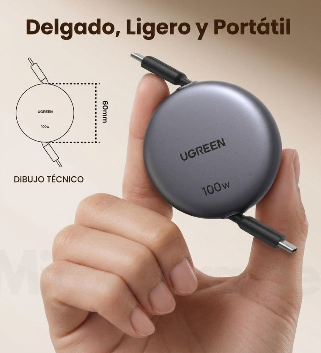 Cable retráctil UGREEN 100 W Carga Rápida PD de USB-C a USB-C