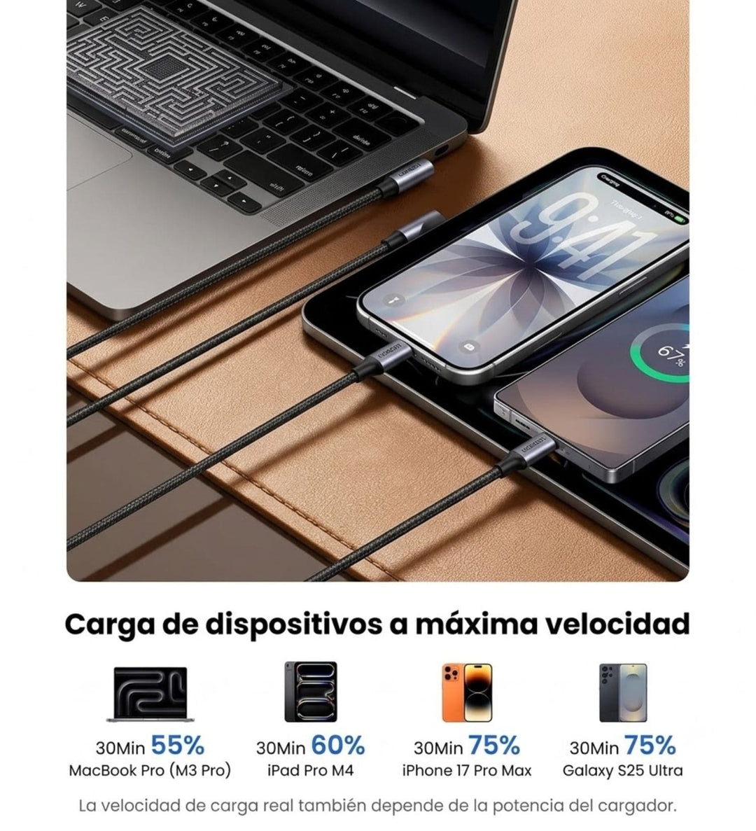 Cable UGREEN USB-C a USB-C 240W PD Ángulo Recto 2M