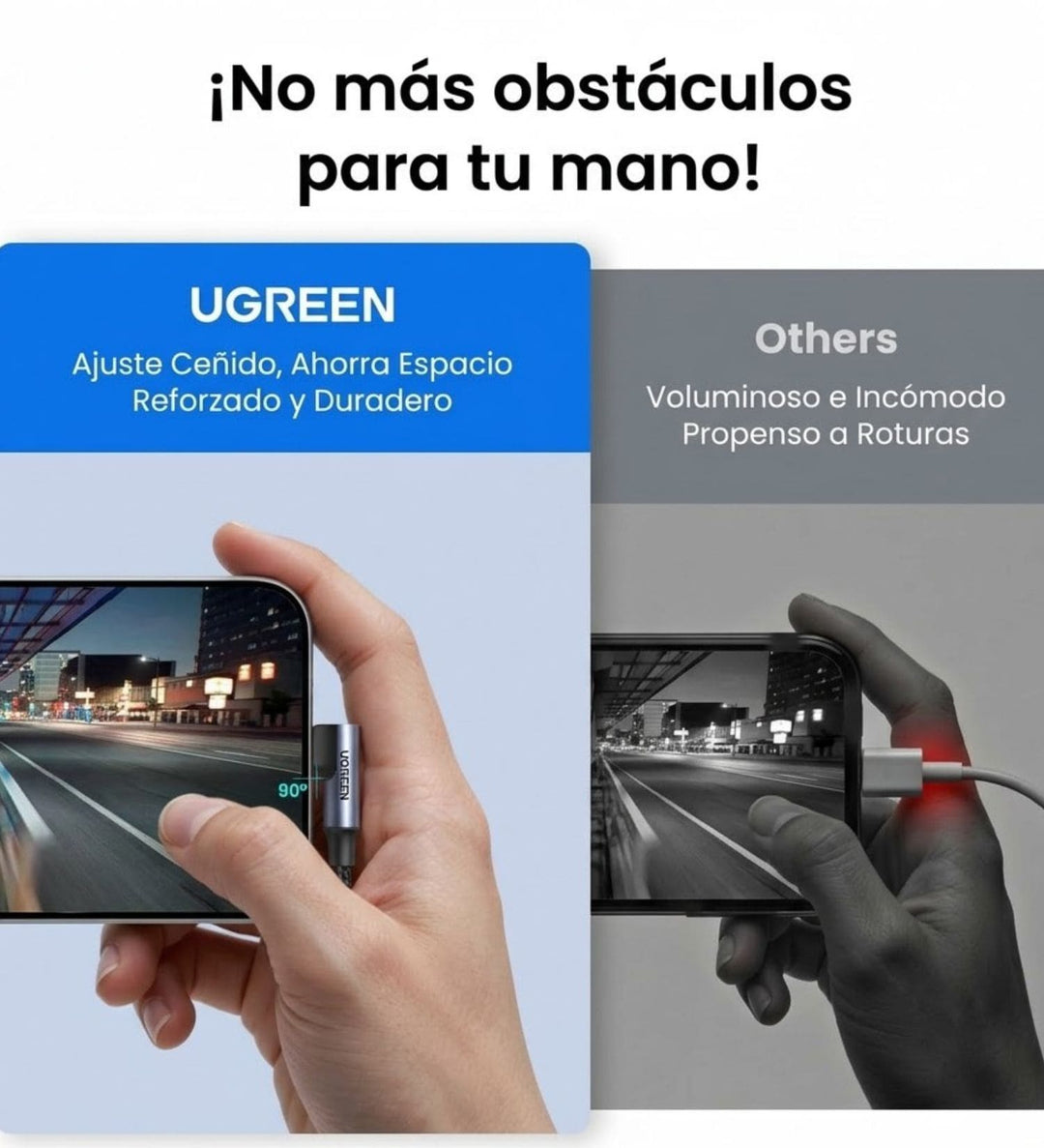 Cable UGREEN USB-C a USB-C 240W PD Ángulo Recto 2M