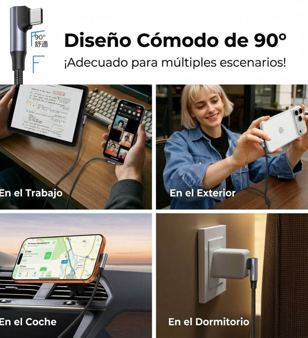 Cable UGREEN USB-C a USB-C 240W PD Ángulo Recto 2M