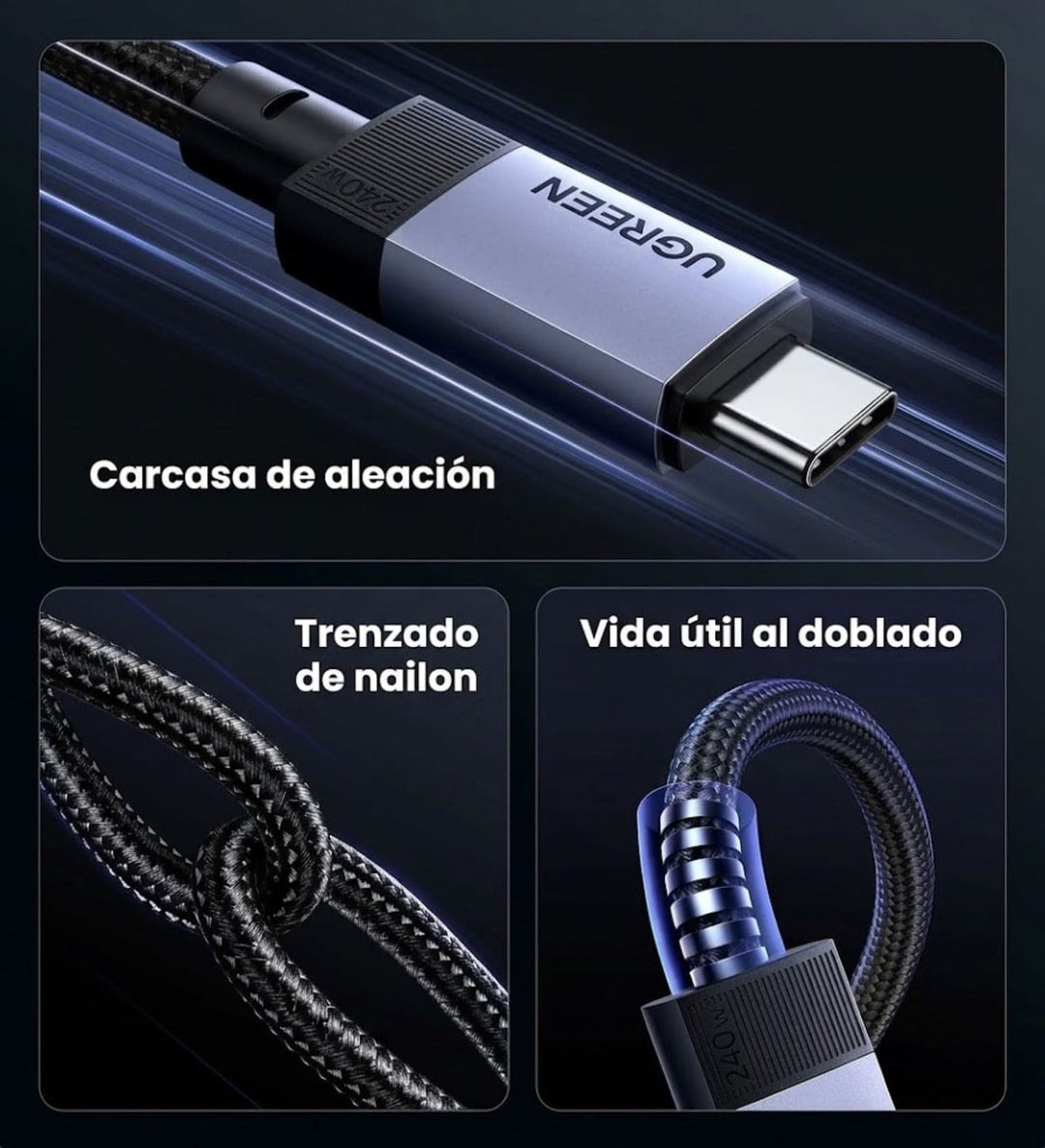 Cable USB-C UGREEN 240W PD3.1 USB 3.2 Gen 2 10 Gbps 2 Metros