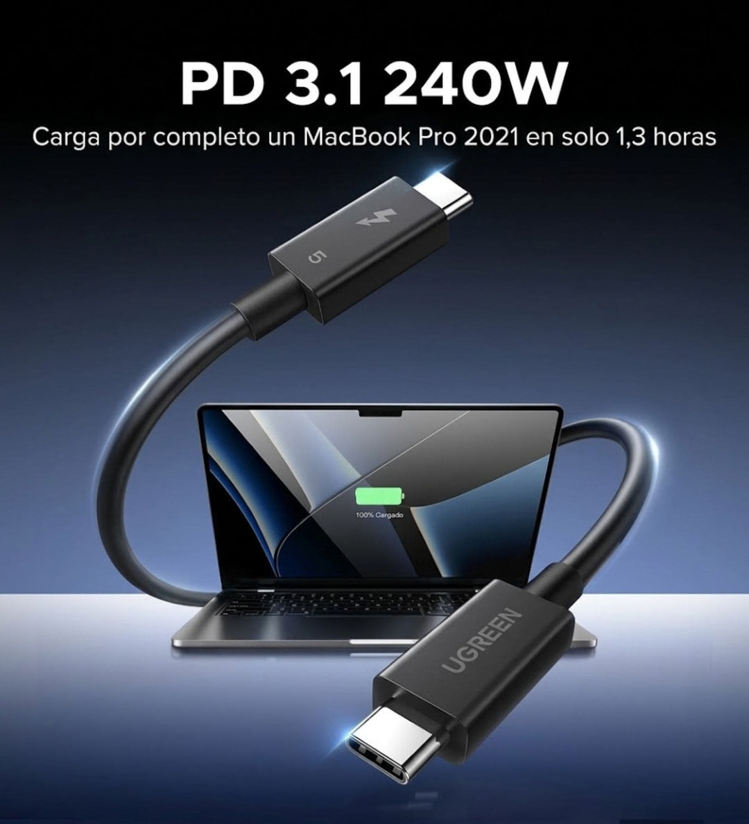 Cable UGREEN Thunderbolt™ 5 de 1 metro 240W 120Gbps