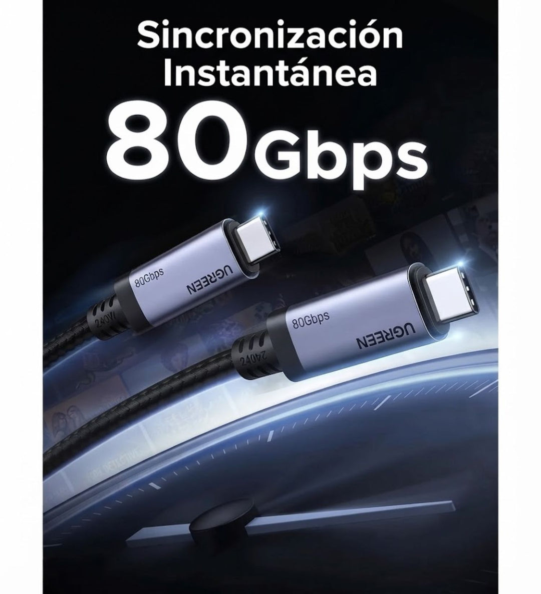 Cable UGREEN USB-C Gen4 240W (80 Gbps, USB 4.0, 16K/8K 60Hz)