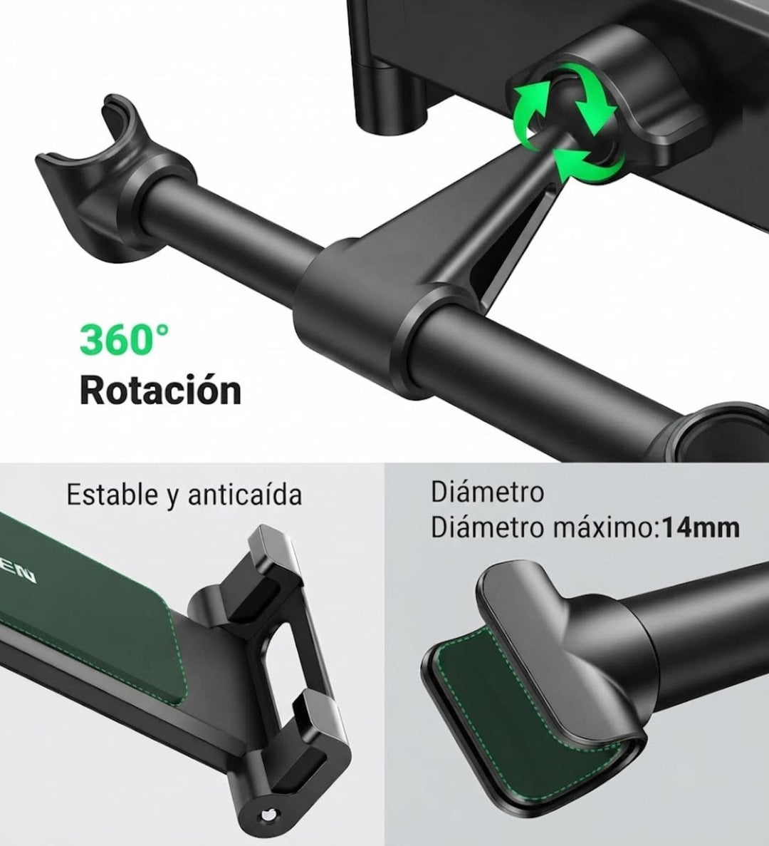 Soporte UGREEN Para Tablet Y Celular En Auto Con Giro 360°