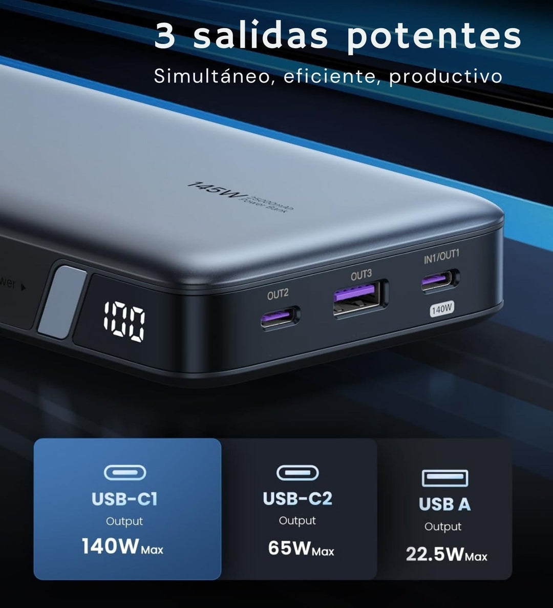 Power Bank UGREEN 25000mAh 145W Carga Rápida
