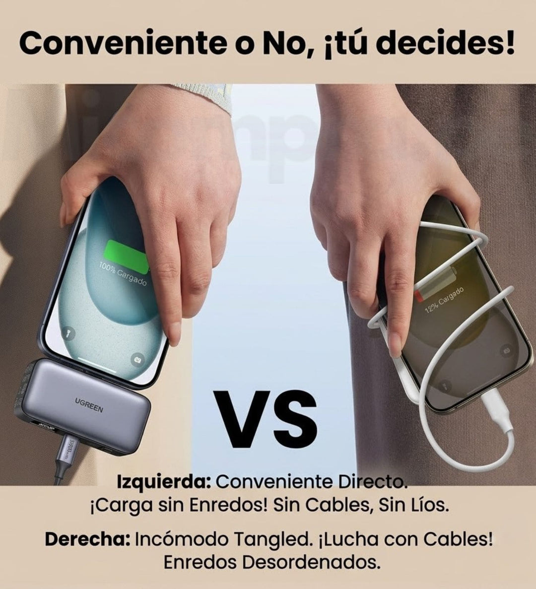Power Bank UGREEN de 5000 mAh y 20 W con conector USB-C integrado