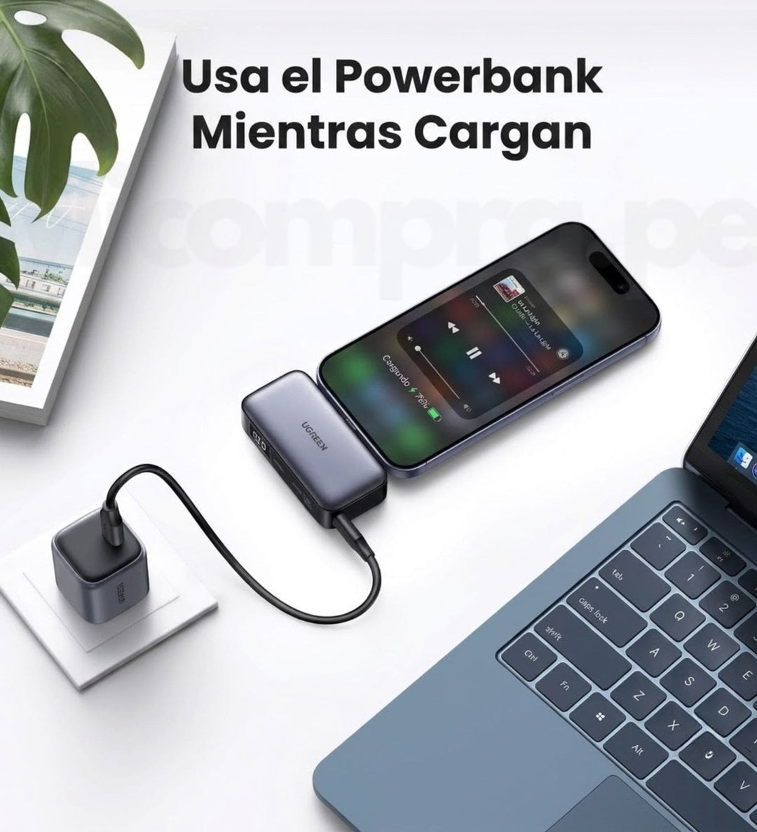 Power Bank UGREEN de 5000 mAh y 20 W con conector USB-C integrado