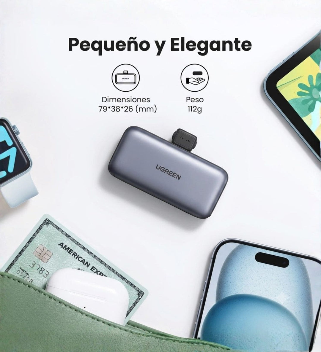 Power Bank UGREEN de 5000 mAh y 20 W con conector USB-C integrado