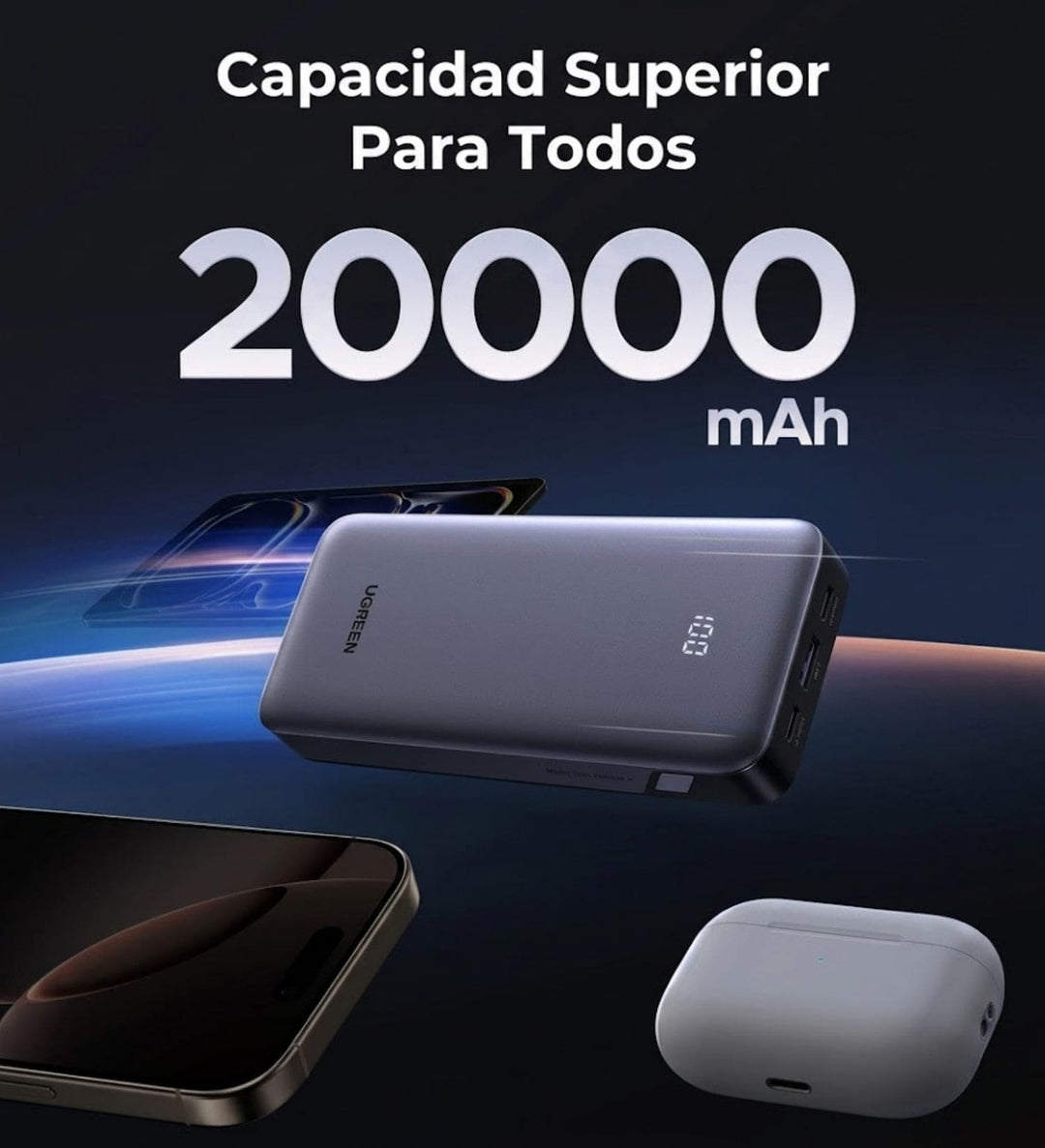 Power Bank Ugreen 20000 mAh 30W de Carga Rápida PB532
