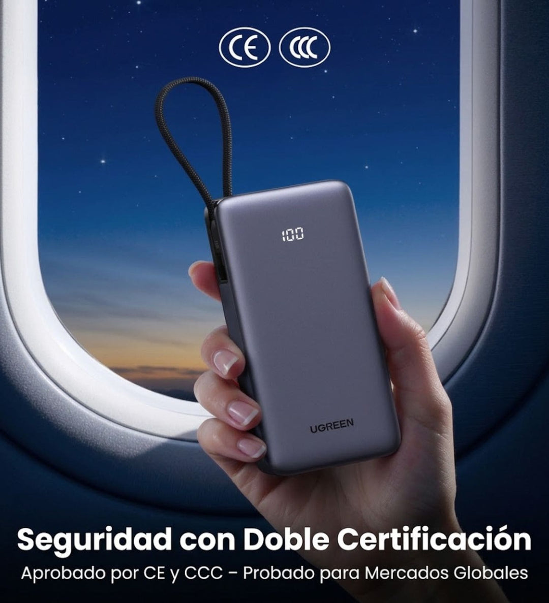 Power Bank UGREEN de 20000 mAh y 55W con Cable Integrado ( Soporta Mi Turbo Xiaomi)