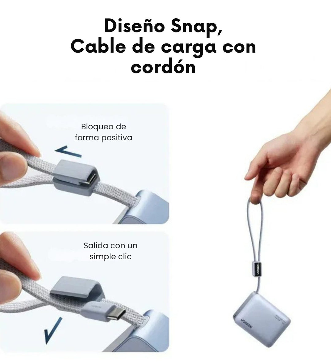 Power Bank UGREEN 10000mAh 33W Carga Rápida con Cable Tipo C PB584