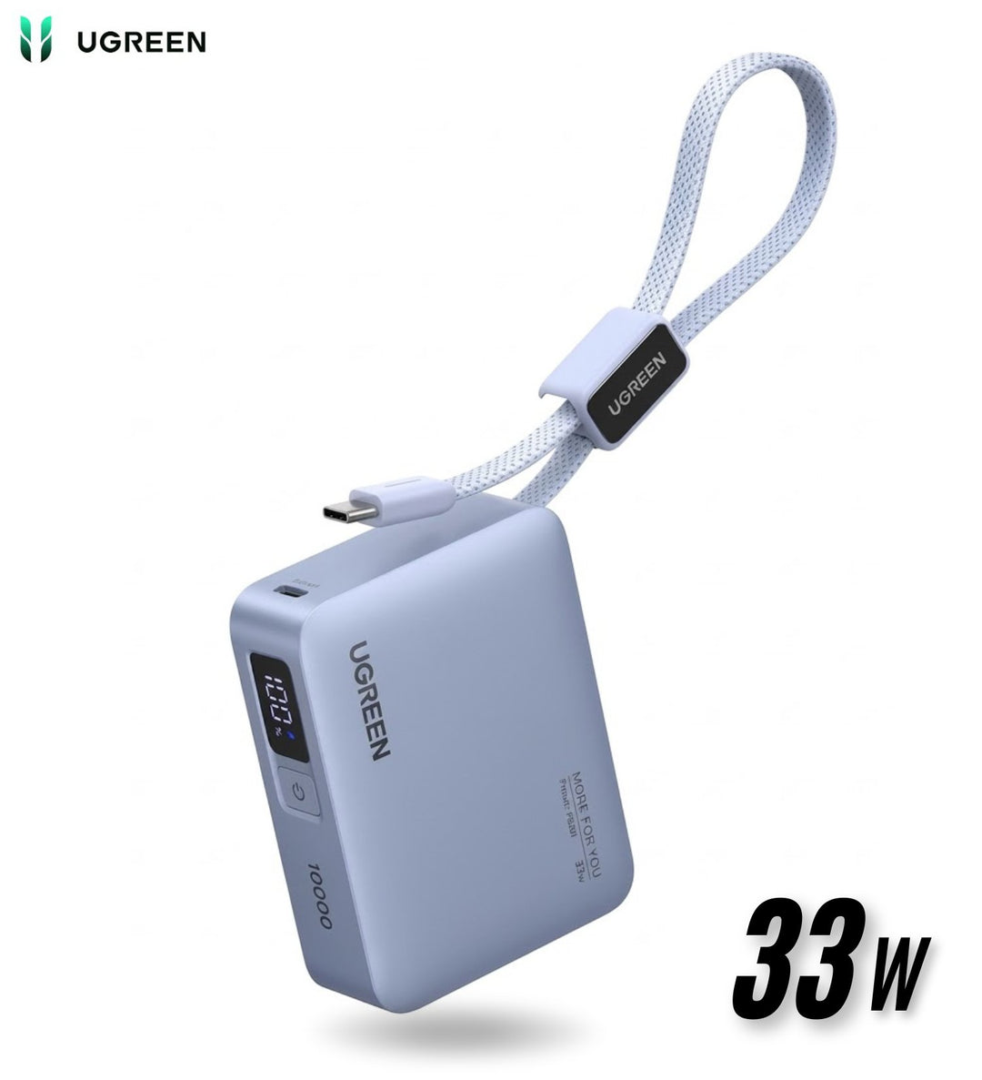 Power Bank UGREEN 10000mAh 33W Carga Rápida con Cable Tipo C PB584